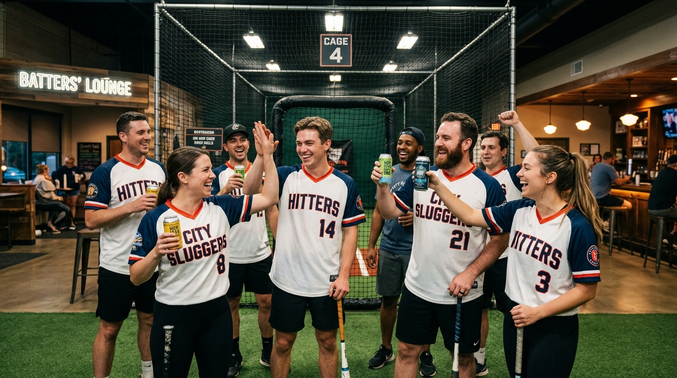 Adult Recreational Softball League celebrating at Dingers